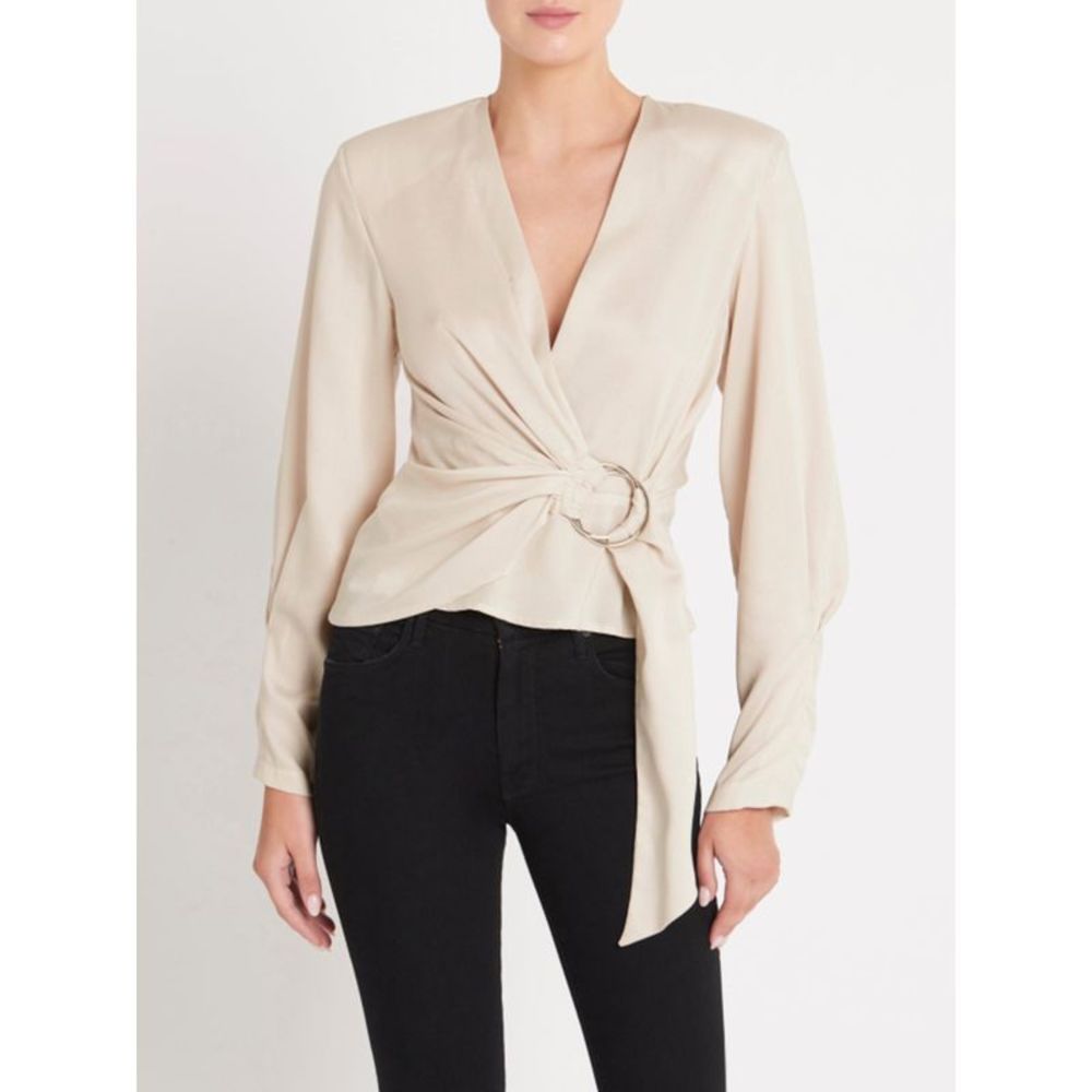 IRO.JEANS Womens Beige Tie O-ring Shoulder Pads Long Sleeve Evening Wrap Top 34